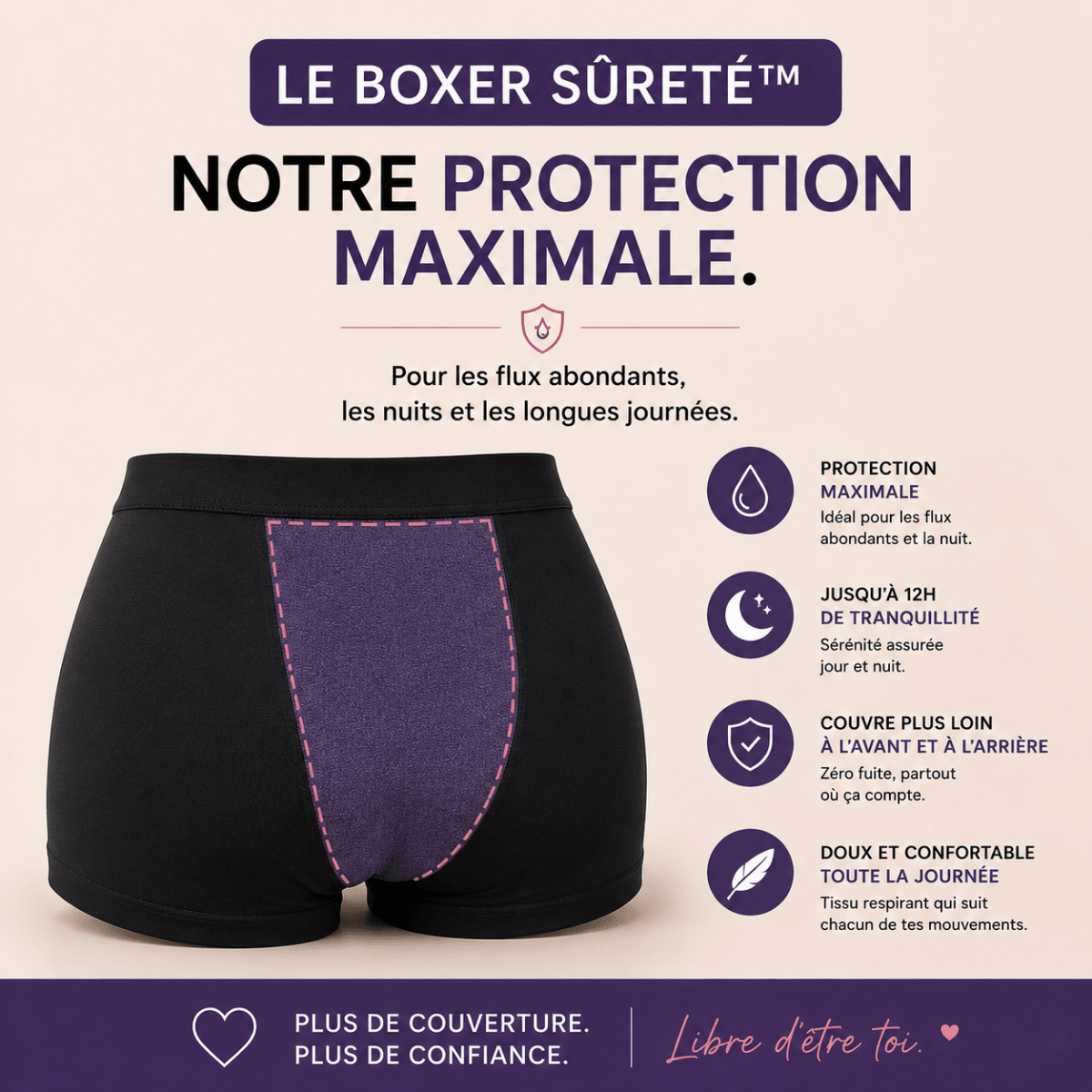 Culotte menstruelle- BOXER - FLUX ABONDANT - Libre by deys